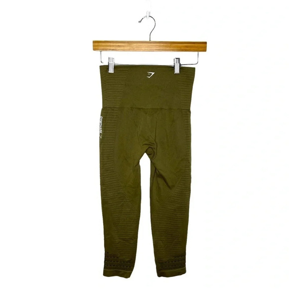 GYMSHARK Energy Seamless Cropped Green Mesh Panel Athletic Workout Gym Leggings - Picture 5 of 10